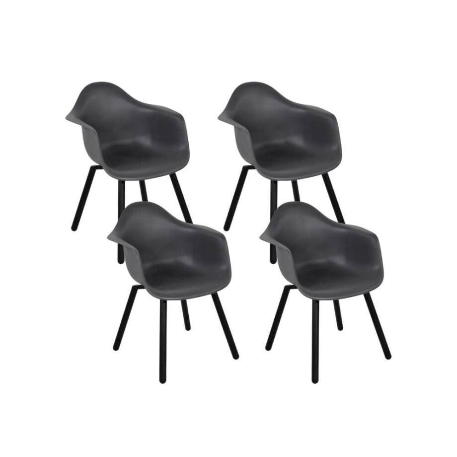 Montreux dining tuinstoel set van 4 | kunststof + staal | antraciet afbeelding 1