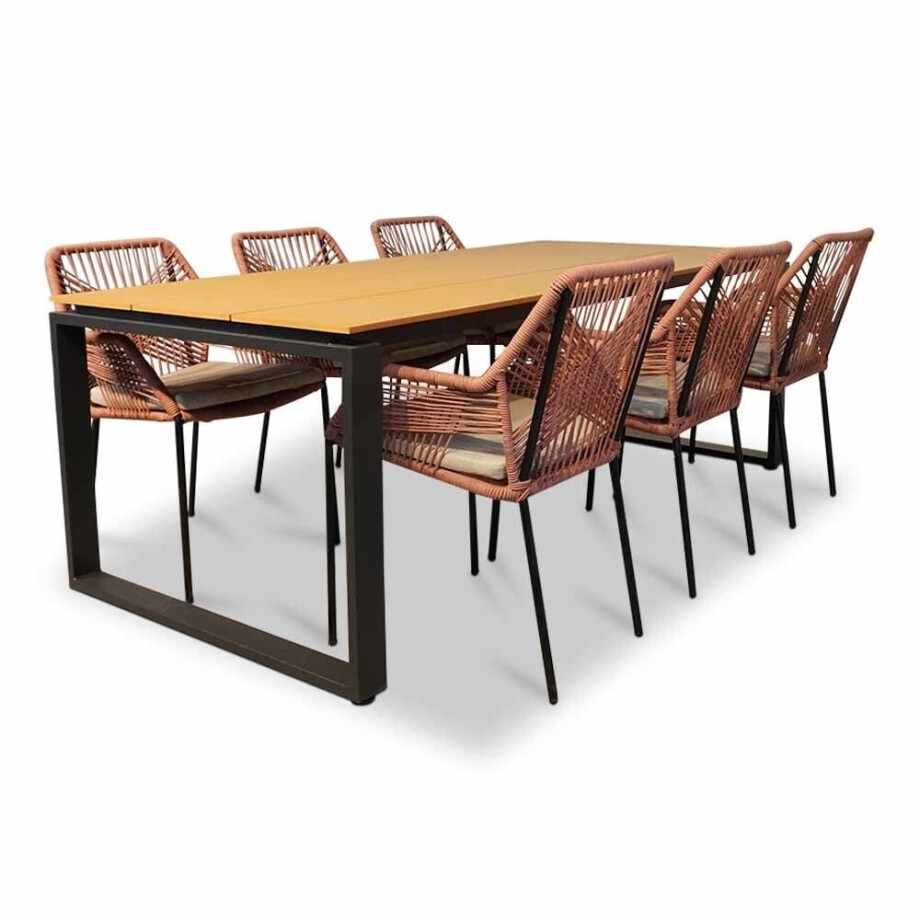 Helsinki Natural/Seville terra dining tuinset | 6 personen | polywood + touw | 210cm afbeelding 1