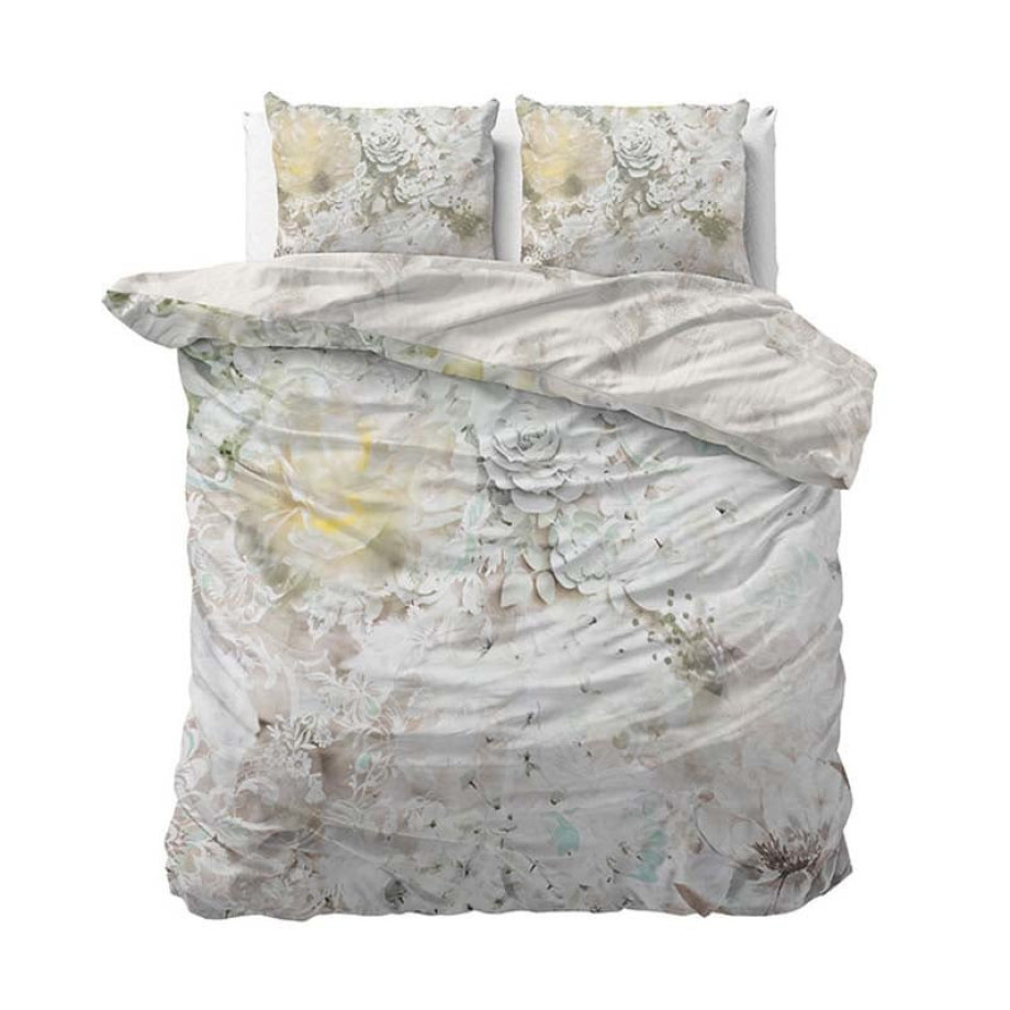 Dekbedovertrek Aurora White - Lits-Jumeaux (240x220 cm) - Wit Katoen-satijn - Dessin: Bloemen, Patroon - Manilla Satin - Dekbed-Discounter.nl afbeelding 1