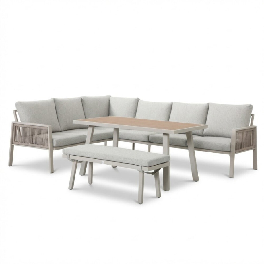 Palma dining loungeset 8 personen | aluminium + touw | beige | 4-delig - 255x195cm Palma dining loungeset 8 personen | aluminium + touw | beige | 4-delig - 255x195cm afbeelding 1