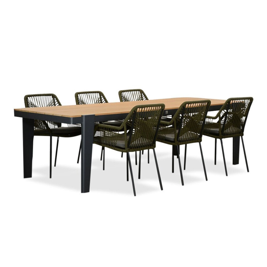 Vigo/Seville olijfgroen dining tuinset | 6 personen | teakhout + aluminium | 260cm Vigo/Seville olijfgroen dining tuinset | 6 personen | teakhout + aluminium | 260cm afbeelding