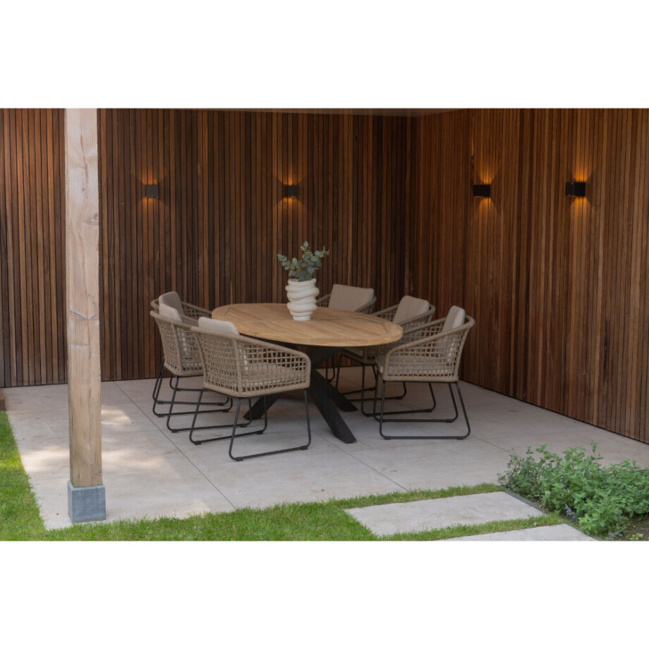 Cleve/Tulum Sahara Dust dining tuinset | 6 personen | teakhout + touw | 240cm ovaal afbeelding 1