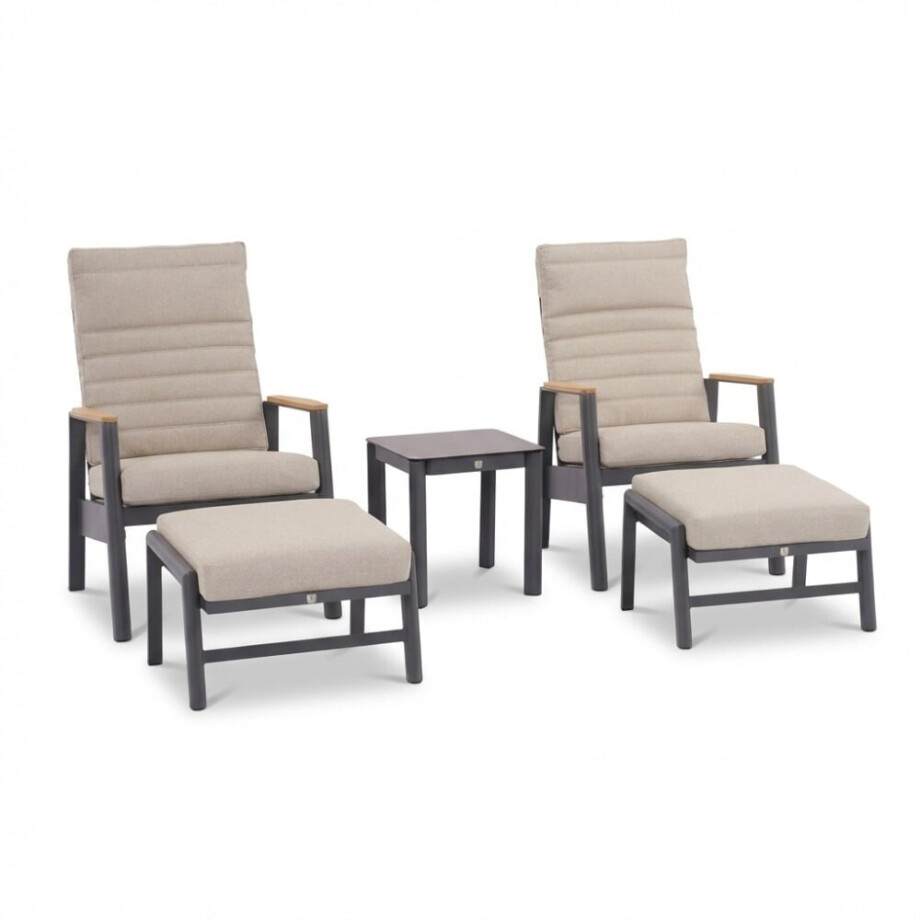 Boston lounge balkonset - verstelbaar 2 personen | aluminium + teak | zand | 5-delig afbeelding 
