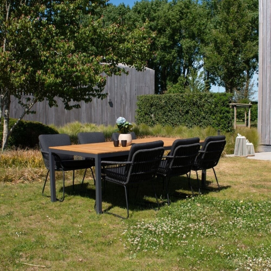 Delta/Harper Lava Grey dining tuinset | 6 personen | teakhout + touw | 220cm afbeelding 1