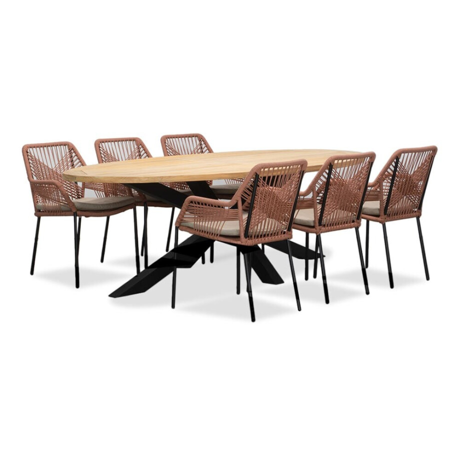 Cleve/Seville terra dining tuinset | 6 personen | teakhout + touw | 240cm ovaal afbeelding 1