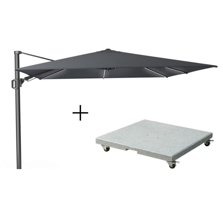 Challenger T² Glow zweefparasol | 300x300cm met Salerno parasolvoet 90kg | antraciet afbeelding 1