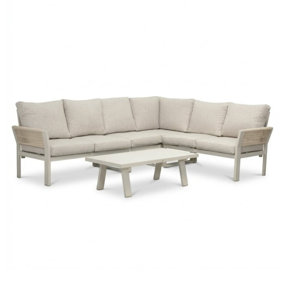 Venezia hoek loungeset 6 personen incl. tafel | aluminium + touw | beige | 6-delig - 267x207cm afbeelding 1