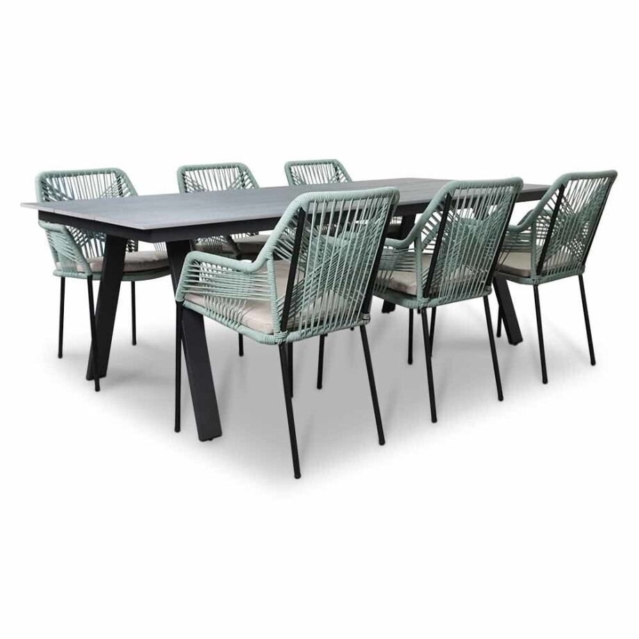 Oslo Grey/Seville mint dining tuinset | 6 personen | polywood + touw | 220cm afbeelding 1