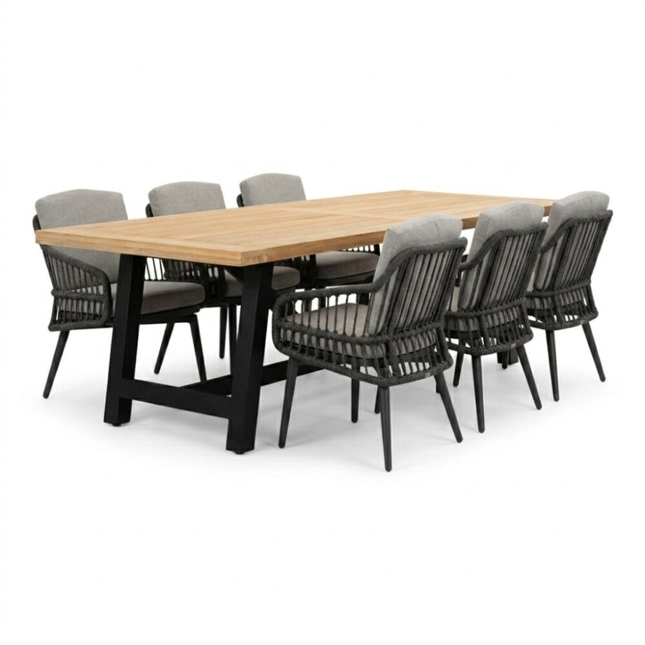 James/Alicante antraciet dining tuinset | 6 personen | teakhout + wicker | 260cm afbeelding 1