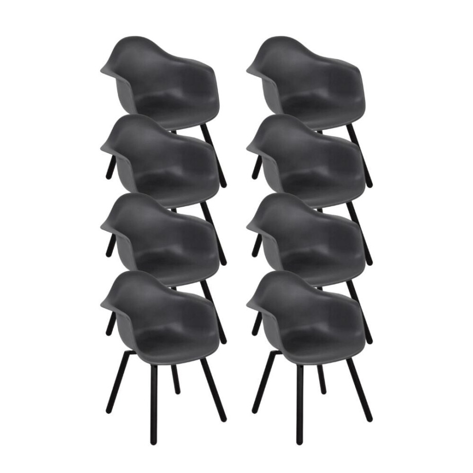 Montreux dining tuinstoel set van 8 | kunststof + staal | antraciet afbeelding 1