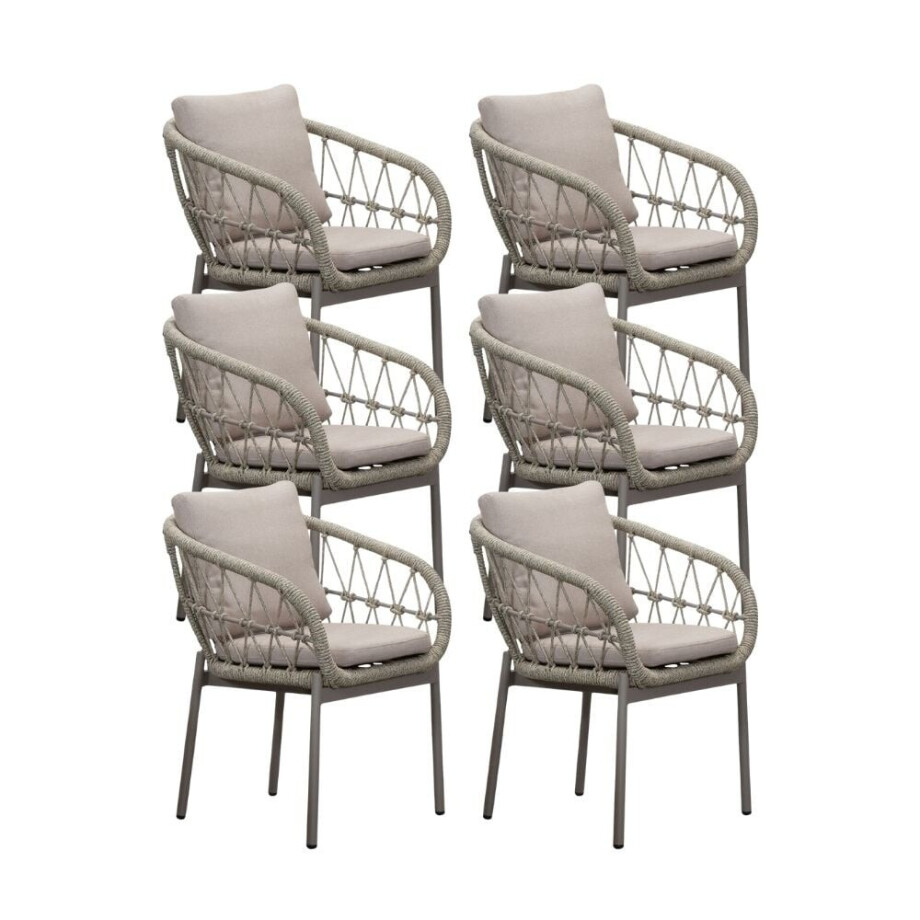 Dakota dining tuinstoel set van 6 | touw + aluminium | beige afbeelding 1