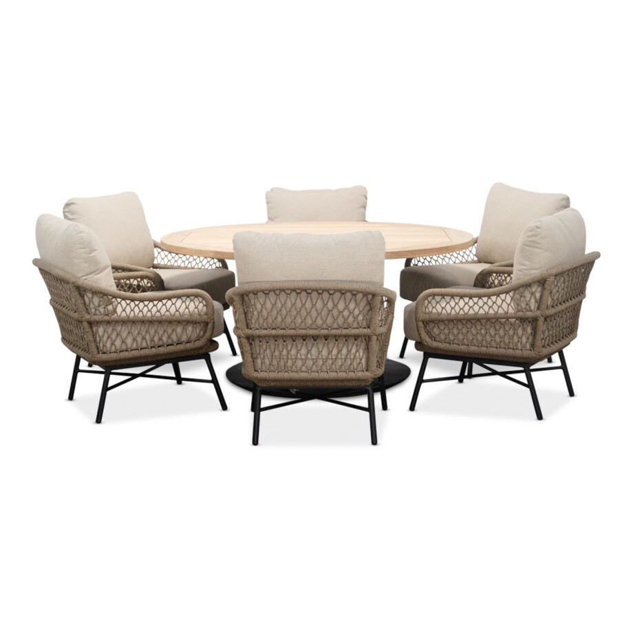 Ventura low dining tuinset | 6 personen | teakhout + touw | 150cm rond afbeelding 1