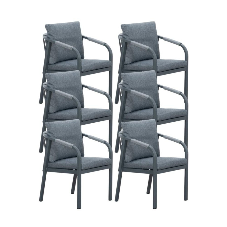 Calgary dining tuinstoel set van 6 | touw + aluminium | antraciet Calgary dining tuinstoel set van 6 | touw + aluminium | antraciet afbeelding 1