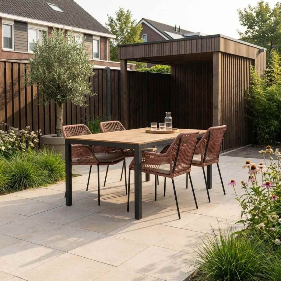 Delta/Seville terra dining tuinset | 4 personen | teakhout + aluminium | 160cm afbeelding 