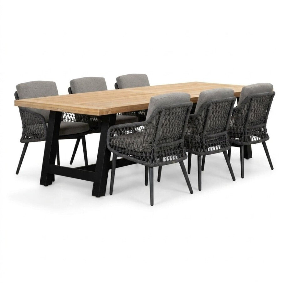 James/Vedra antraciet dining tuinset | 6 personen | teakhout + touw | 260cm afbeelding 1
