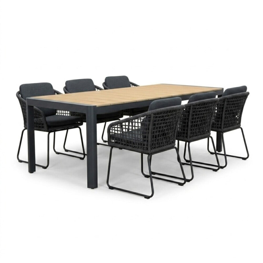 Liverpool/Tulum Lava Grey dining tuinset | 6 personen | polywood + touw | 205cm afbeelding 1