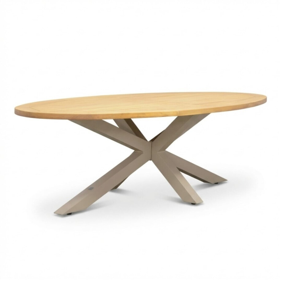 Cleve low dining tuintafel 6 personen | teakhout + aluminium | Natural Teak/beige | 240cm ovaal afbeelding 1