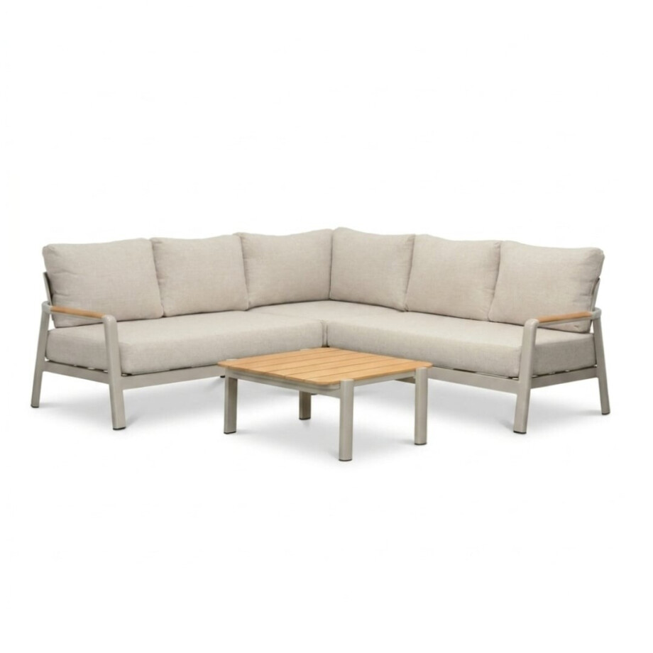 Marbella hoek loungeset beige 5 personen | aluminium + teak | beige | 4-delig - 222x222cm afbeelding 1