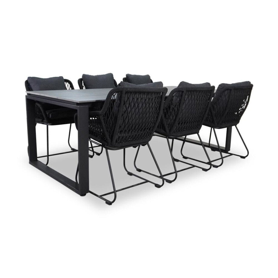 Helsinki Grey/Portofino zwart dining tuinset | 6 personen | polywood + touw | 210cm afbeelding 1