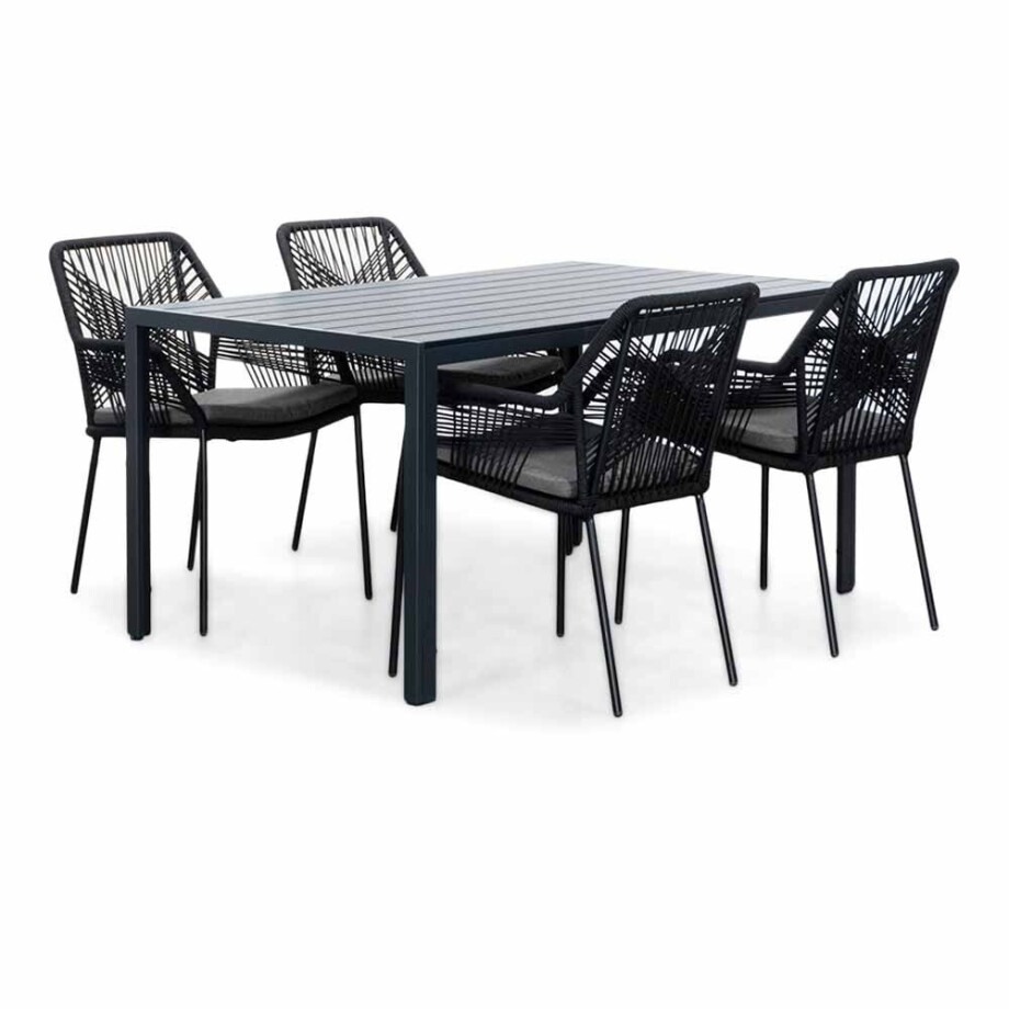 Manchester/Seville zwart dining tuinset | 4 personen | aluminium + touw | 150cm afbeelding 1