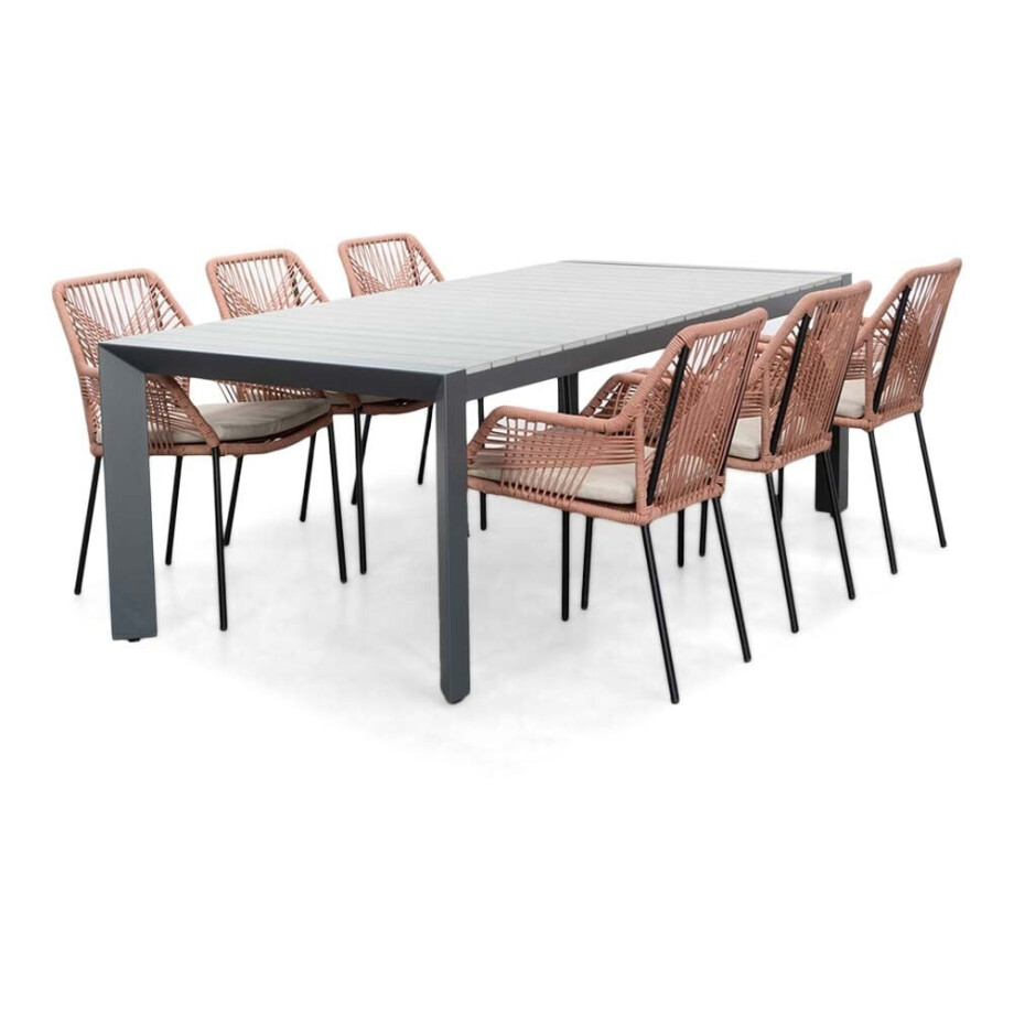 Cortona Grey/Seville terra dining tuinset | 6 personen | polywood + touw | 220cm afbeelding 1