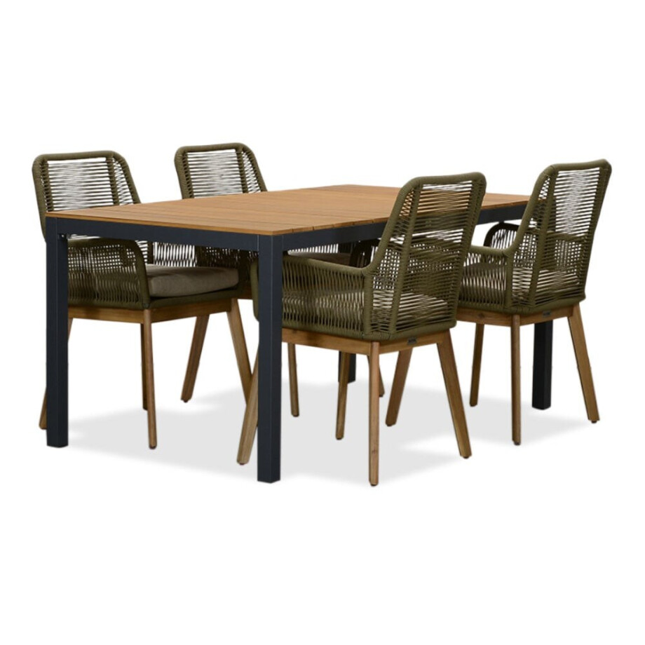 Delta/Padua olijfgroen dining tuinset | 4 personen | teakhout + touw | 160cm Delta/Padua olijfgroen dining tuinset | 4 personen | teakhout + touw | 160cm afbeelding