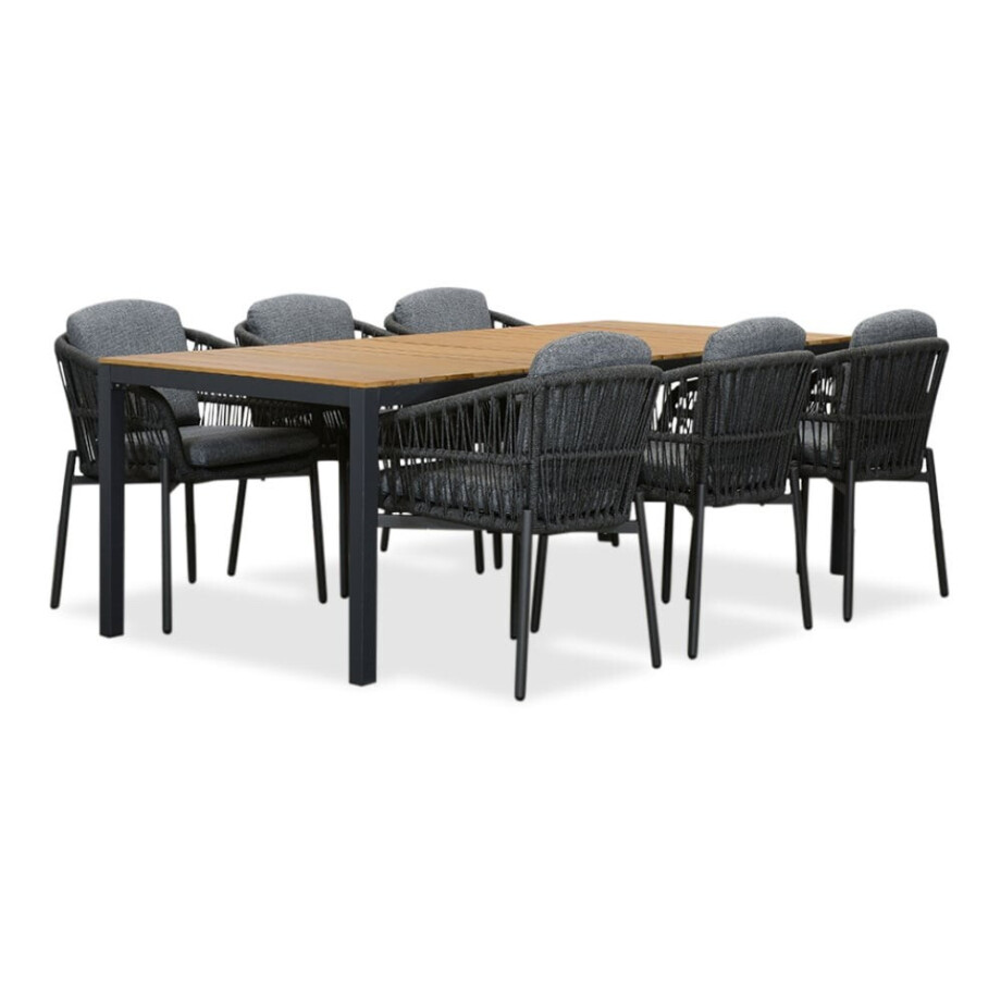 Delta/Rico charcoal dining tuinset | 6 personen | teakhout + aluminium | 220cm afbeelding 1
