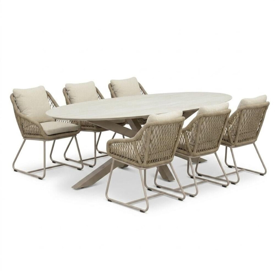 Calma/Portofino Sandstone dining tuinset | 6 personen | sintered stone + touw | 240cm ovaal afbeelding 1