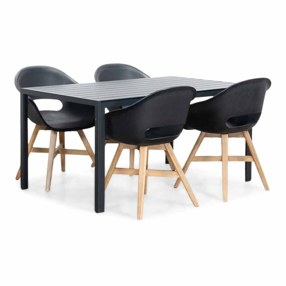 Manchester/Karlstad zwart dining tuinset | 4 personen | aluminium + kunststof | 150cm Manchester/Karlstad zwart dining tuinset | 4 personen | aluminium + kunststof | 150cm afbeelding 1