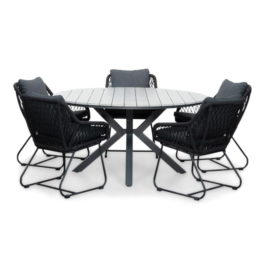 Cervo Grey/Portofino zwart dining tuinset | 5 personen | polywood + touw | 144cm afbeelding 1