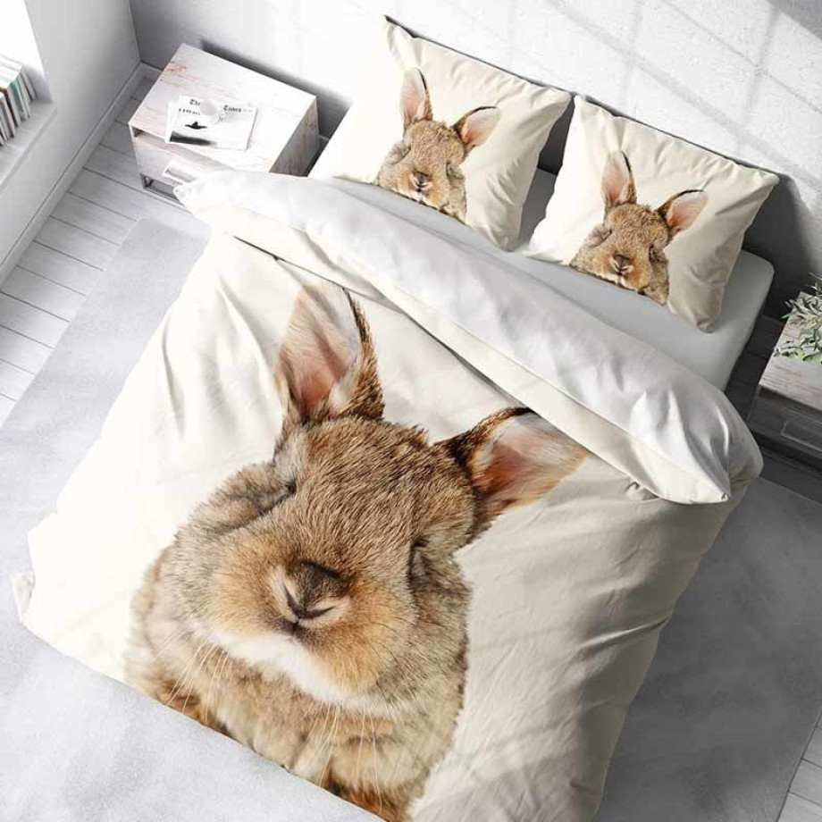 Dekbedovertrek Cute Bunny - Eenpersoons (140x200 cm) - Roze Polyester-katoen - Dessin: Dieren - DLC - Dekbed-Discounter.nl afbeelding 1