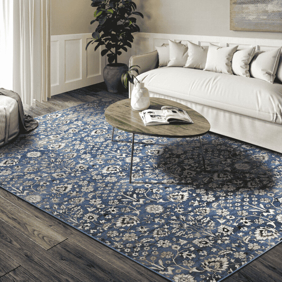 Vloerkleed Ernest - Blauw/Creme maat: 240x80cm - materiaal: Polypropyleen - Dekbed-Discounter.nl afbeelding 