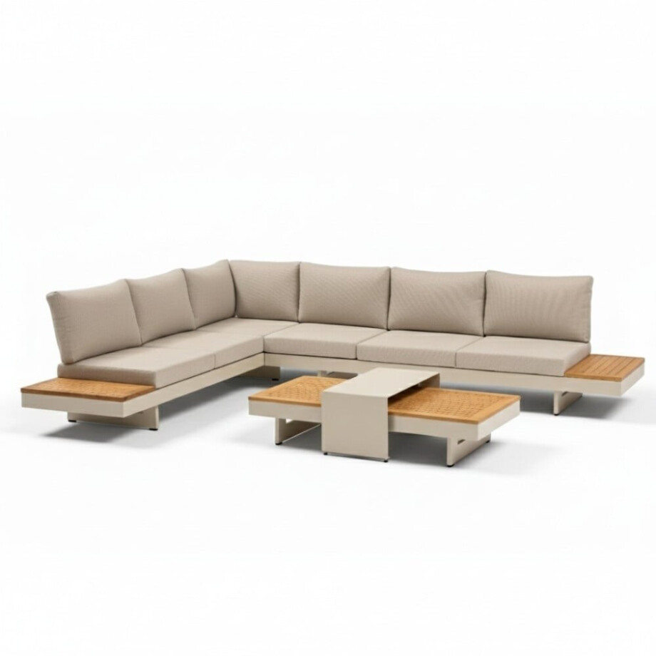 Barbados hoek loungeset beige 6 personen | aluminium + teakhout | Natural Teak | 5-delig - 323x245cm afbeelding 1