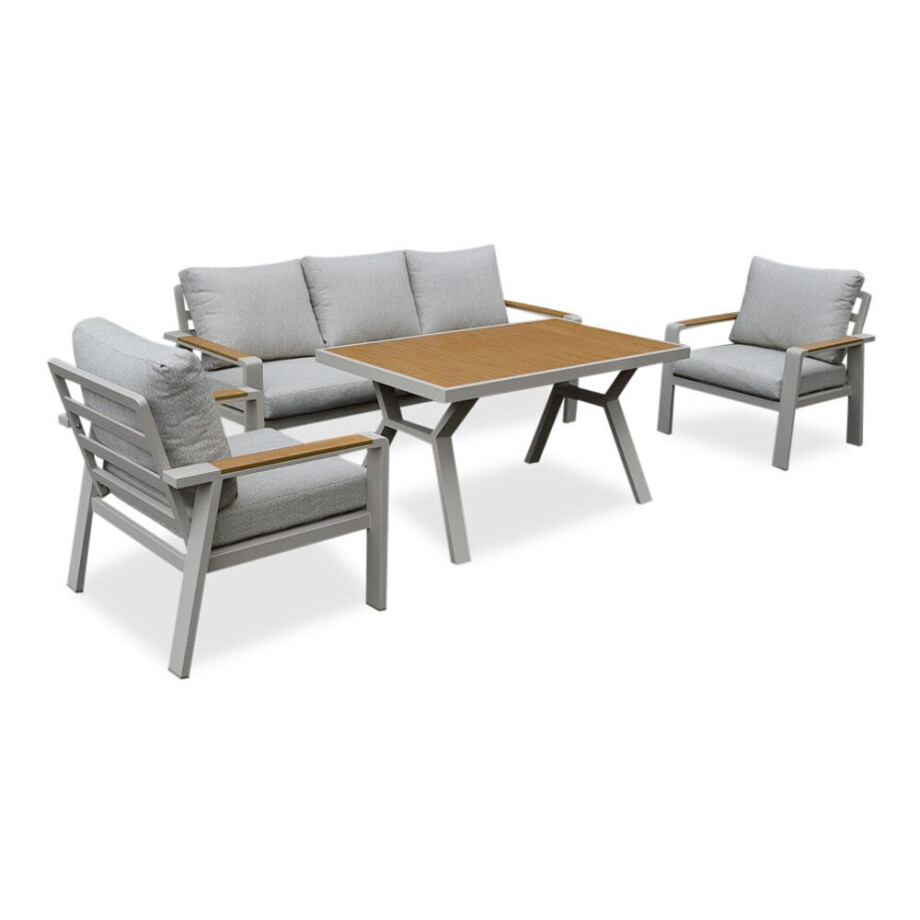 Lola dining stoel-bank loungeset 5 personen | aluminium + polywood | beige | 4-delig afbeelding 1