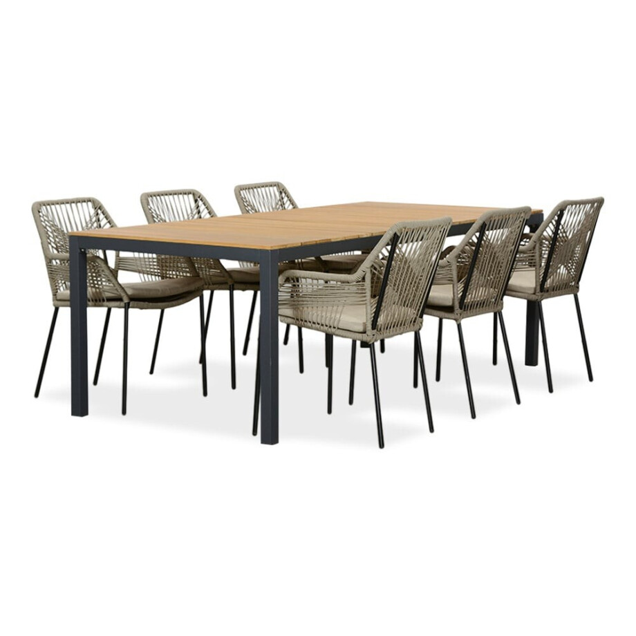 Delta/Seville zand dining tuinset | 6 personen | teakhout + aluminium | 220cm afbeelding 1