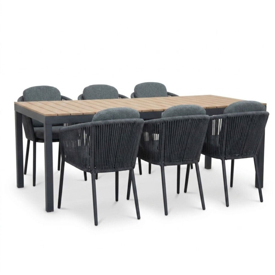 Oxford/Parma antraciet dining tuinset | 6 personen | aluminium + touw | 200cm afbeelding 1