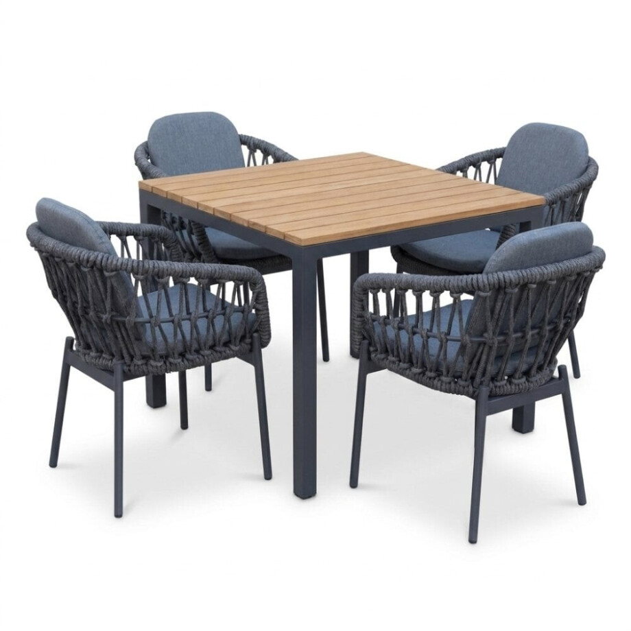 Oxford/Femke antraciet dining tuinset | 4 personen | aluminium + touw | 90cm Oxford/Femke antraciet dining tuinset | 4 personen | aluminium + touw | 90cm afbeelding 1