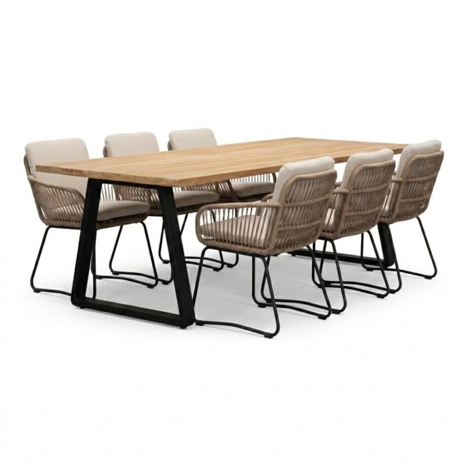 Elena/Harper Sahara Dust dining tuinset | 6 personen | teakhout + touw | 240cm afbeelding 1