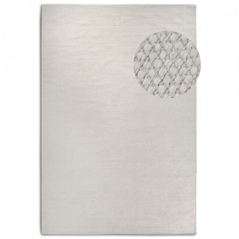 Wollen Vloerkleed Dehli - Naturel Wit maat: 90x60cm - materiaal: Wol - Dekbed-Discounter.nl afbeelding 