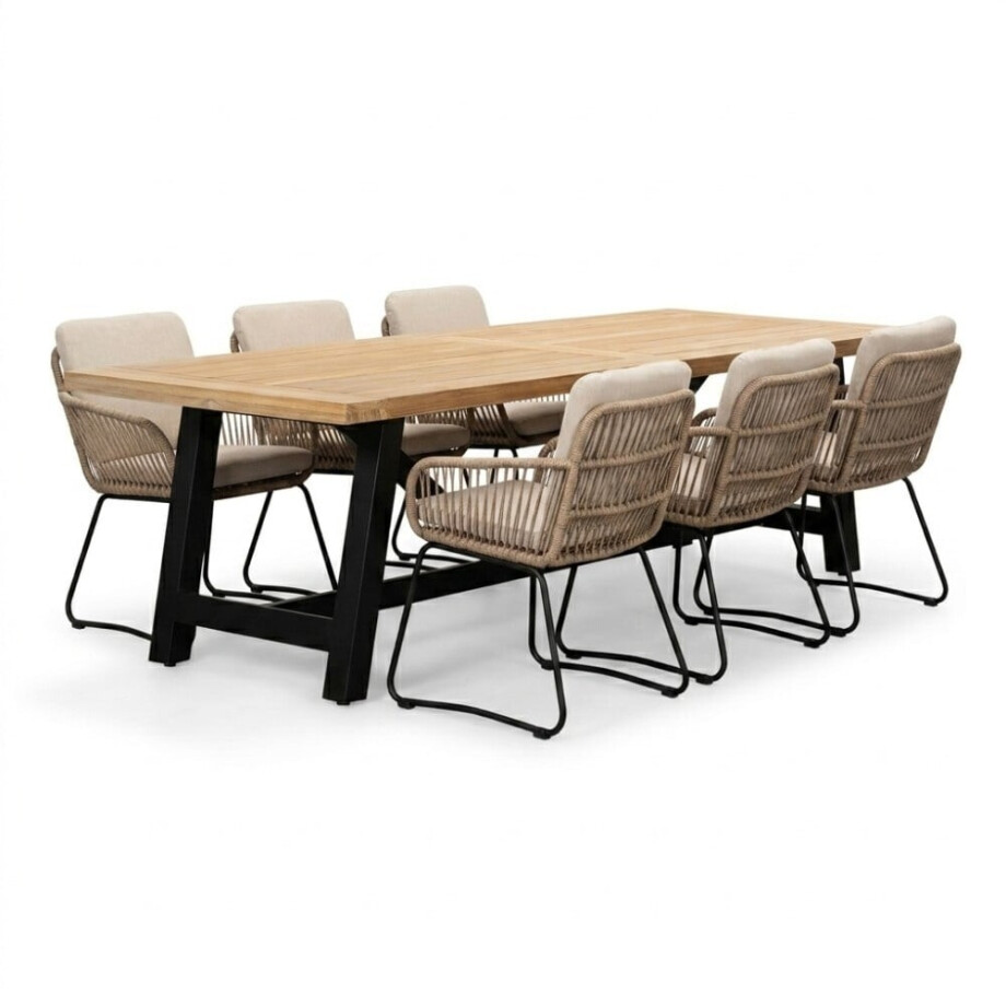 James/Harper Sahara Dust dining tuinset | 6 personen | teakhout + touw | 260cm afbeelding 1