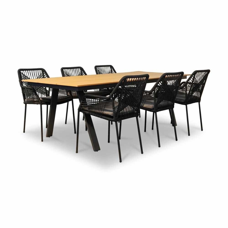 Oslo Natural/Seville zwart dining tuinset | 6 personen | polywood + touw | 220cm Oslo Natural/Seville zwart dining tuinset | 6 personen | polywood + touw | 220cm afbeelding 1