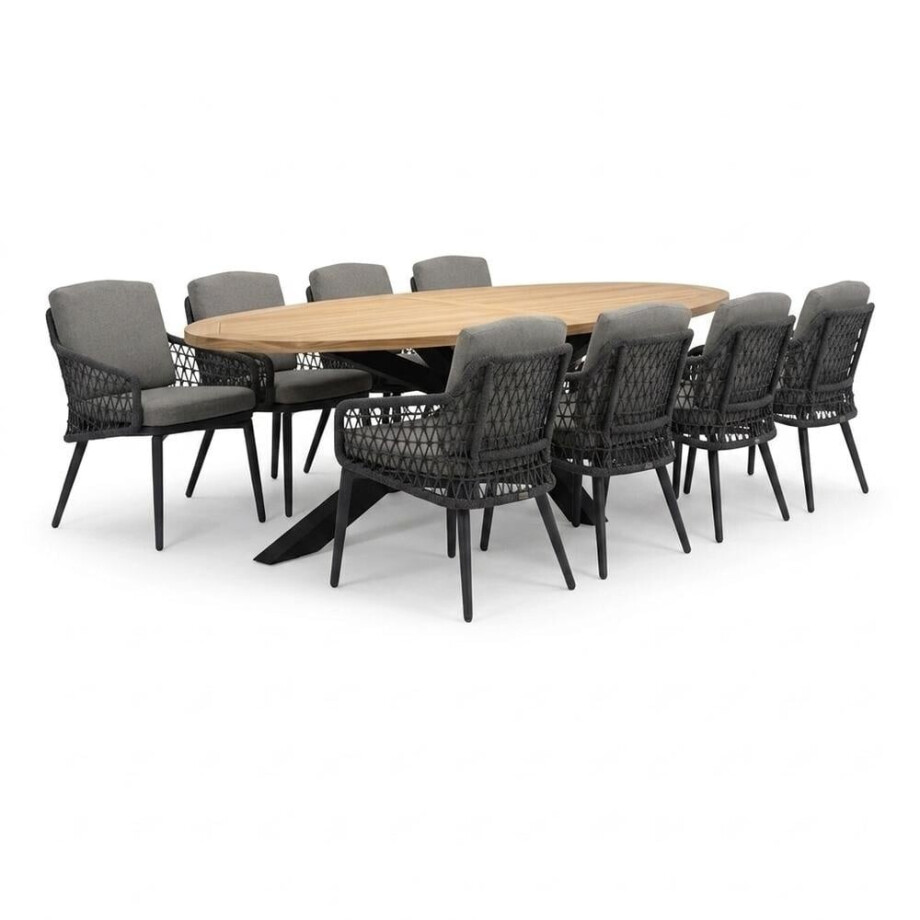 Cleve/Vedra antraciet dining tuinset | 8 personen | teakhout + touw | 280cm ovaal Cleve/Vedra antraciet dining tuinset | 8 personen | teakhout + touw | 280cm ovaal afbeelding 1