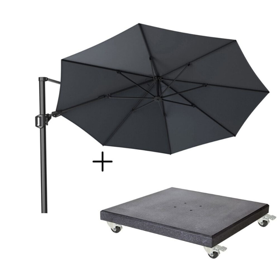 Challenger T² zweefparasol | Ø350cm rond met Modena parasolvoet 90kg | antraciet afbeelding 1