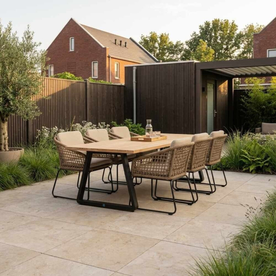 Elena/Tulum Sahara Dust dining tuinset | 6 personen | teakhout + touw | 240cm afbeelding 1