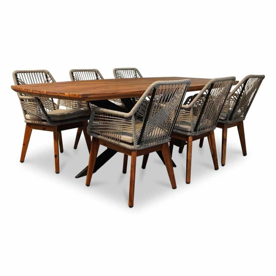 Salo/Seville hout zand dining tuinset | 6 personen | hardhout + touw | 240cm Salo/Seville hout zand dining tuinset | 6 personen | hardhout + touw | 240cm afbeelding 1