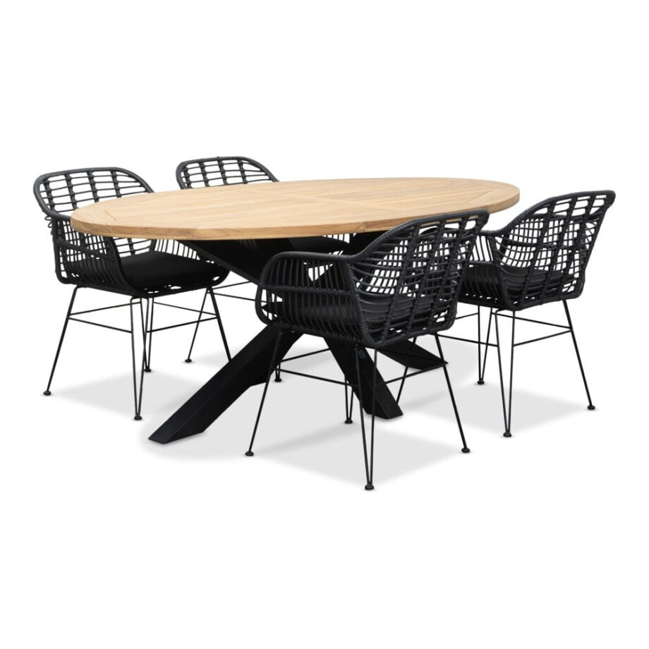 Cleve/Napels dining tuinset | 4 personen | teakhout + wicker | 200cm ovaal afbeelding 1