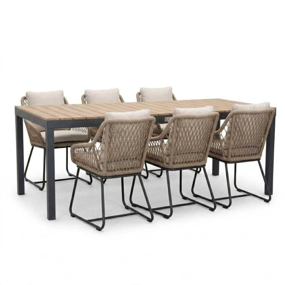 Oxford/Portofino Sahara Dust dining tuinset | 6 personen | aluminium + touw | 200cm afbeelding 1
