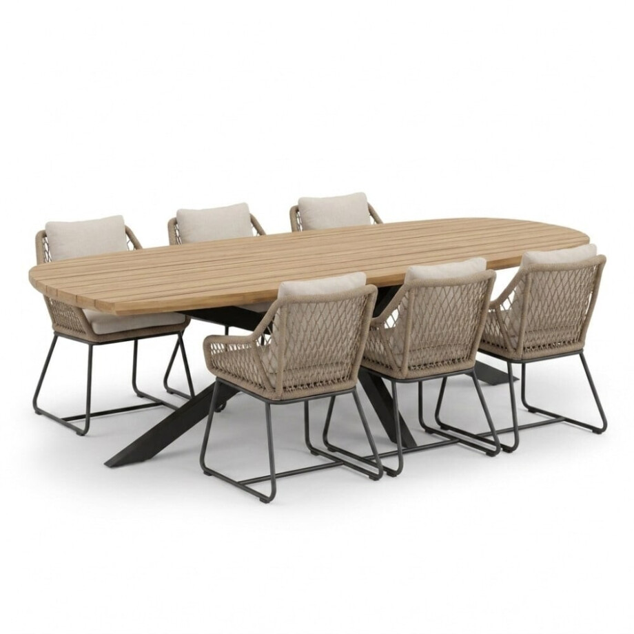 Salo/Portofino Sahara Dust dining tuinset | 6 personen | hardhout + touw | 240cm Deens afbeelding 1