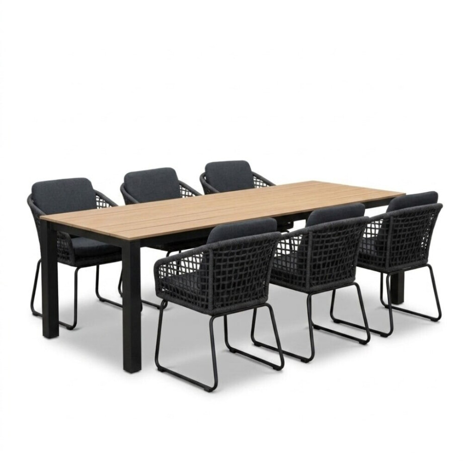 Manhattan antraciet/Tulum Lava Grey dining tuinset | 6 personen | polywood + touw | 240cm Manhattan antraciet/Tulum Lava Grey dining tuinset | 6 personen | polywood + touw | 240cm afbeelding 1