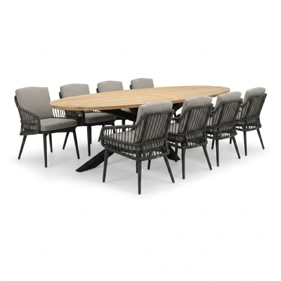 Cleve antraciet/Alicante antraciet dining tuinset | 8 personen | teakhout + wicker | 280cm ovaal afbeelding 1
